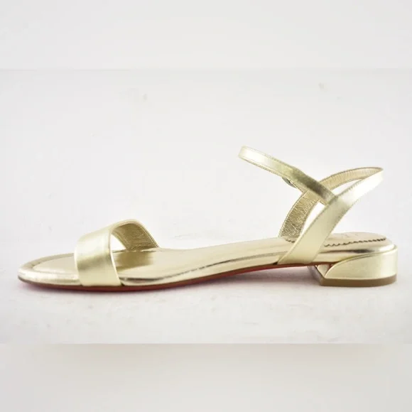 Christian Louboutin Sweet Jane Sandal Flat Platine Gold Leather Ankle Strap 40.5
